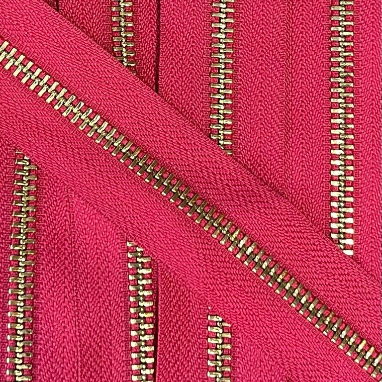 Metalen rits goud maat 3 framboosroze