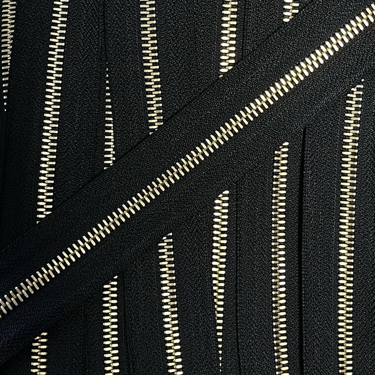 Metalen rits goud maat 5 zwart