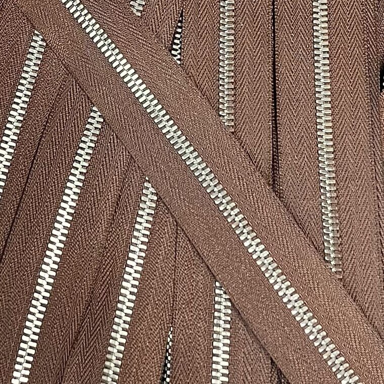 Metalen rits nikkel maat 5 barokbruin