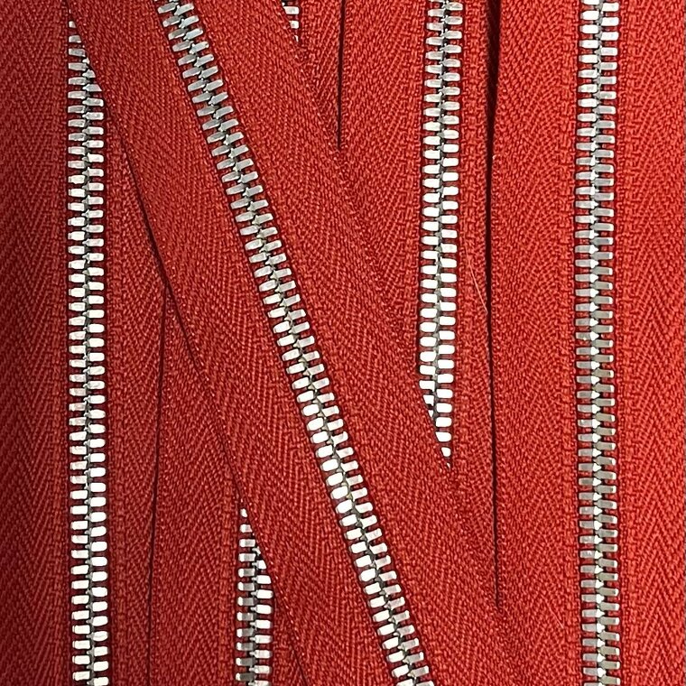 Metalen rits nikkel maat 5 tomatenrood