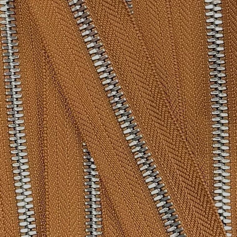 Metalen rits nikkel maat 5 karamelbruin