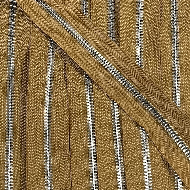 Metalen rits nikkel maat 5 bruingeel