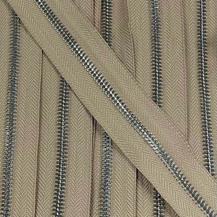 Metalen rits nikkel maat 5 lichtbeige