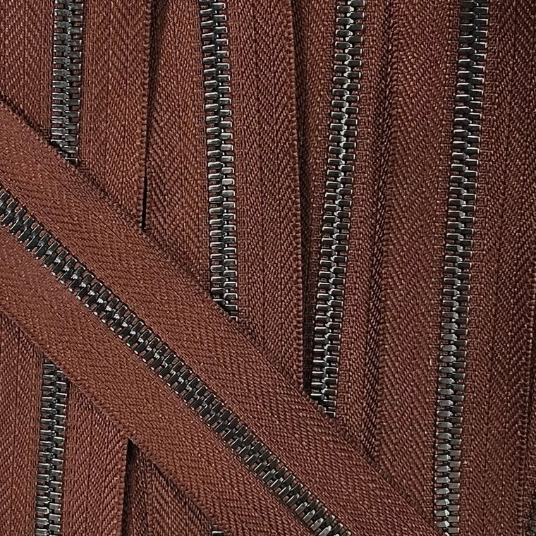 Metalen rits gun metal maat 5 roodbruin