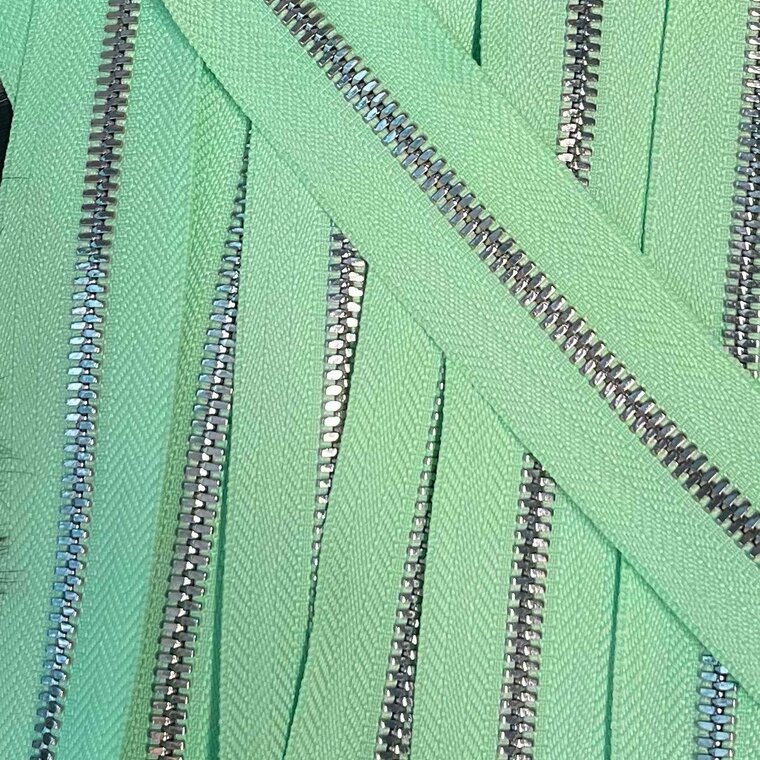 Metalen rits nikkel maat 5 mintgroen