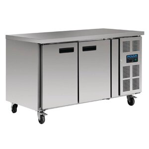 Polar Gekoelde rvs werkbank 2-deurs met wielen - 70 cm diep