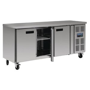 Polar Gekoelde werkbank RVS 3-deurs met wielen - 60 cm diep