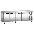 Polar Gekoelde rvs werkbank 4 deurs met wielen -2C tot +8C
