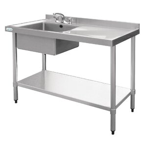 Vogue RVS Horeca spoeltafel 120 cm 1 bak links