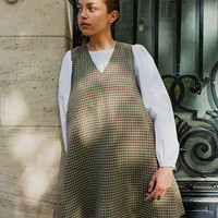 Checkered Sleeveless Mini Dress Brown