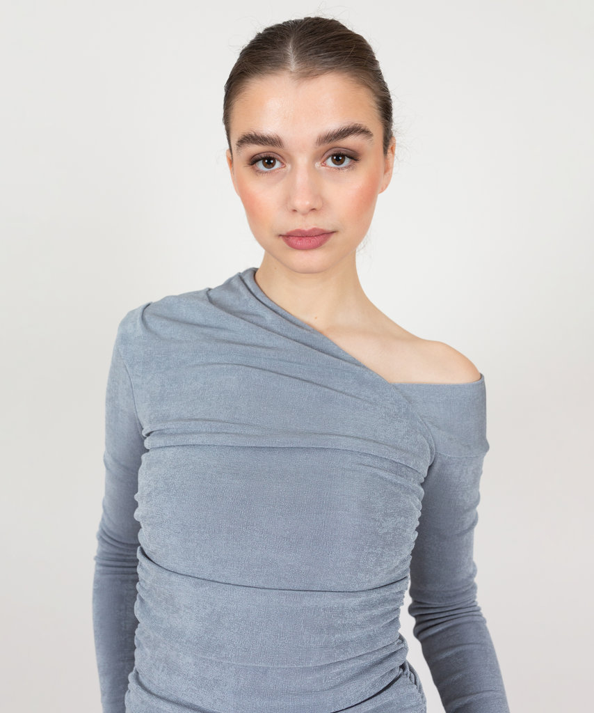 Ruched Off-Shoulder Top Dusty Blue 