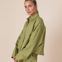 Cropped Linen Shirt Green