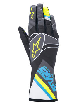 Alpinestars Tech-1K Race V2 Graphic Gants Noir-Cyan-Jaune Fluo