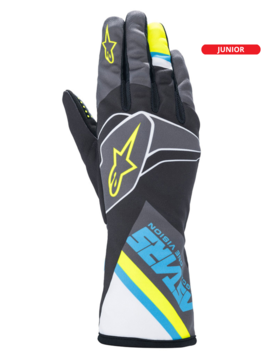 Alpinestars Tech-1K Junior Race V2 Graphic Gants Noir-Cyan-Jaune Fluo