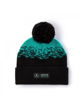 Mercedes Beanie Bobble Knit - Black / Blue