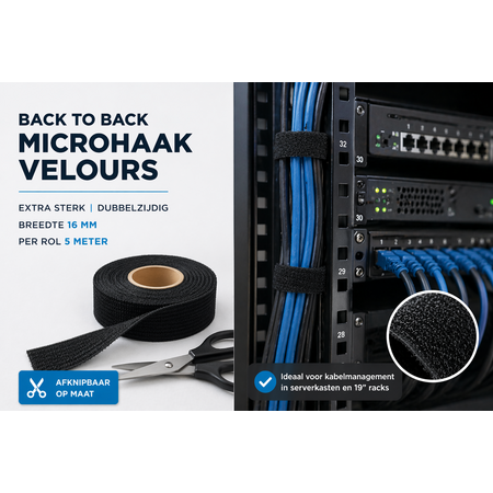 DynaLok Dubbelzijdig klittenband extra dun,  extra soepel, 16 mm, zwart