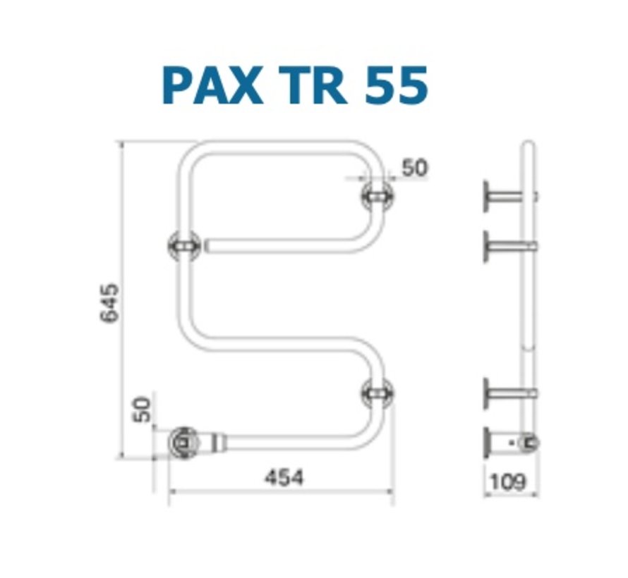 Electrische ( 38 w ) Handdoekdroger PAX 55 CHROOM - Zonder verzendkosten