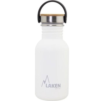 Laken RVS fles Basic Steel Bottle 500ml ,Bamboo S/S Cap - Wit