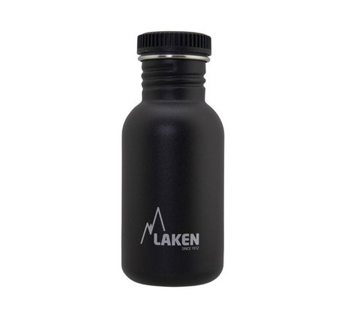 Laken RVS fles Basic Steel Bottle 500ml black Cap - Zwart