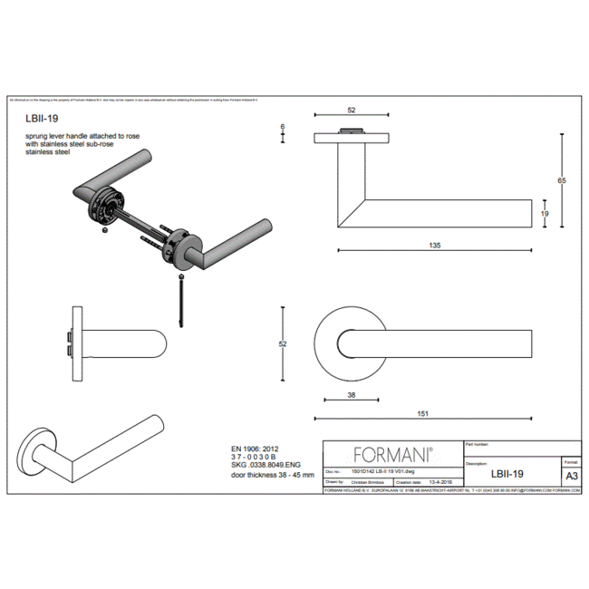 Formani Deurkruk Basic LB-2 mat rvs
