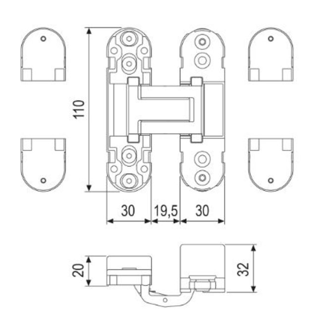 Austria deuren Verdekt scharnier Swing VS19 mat chroom
