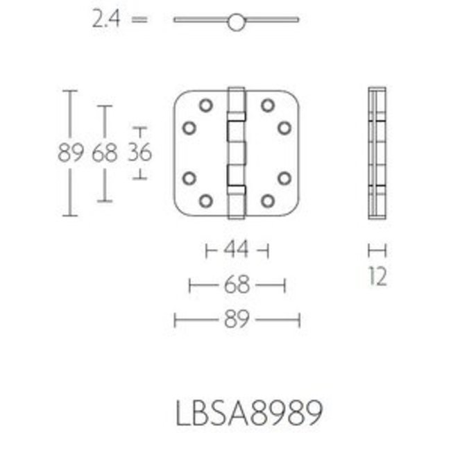 Kogellagerscharnier mat goud (89x89)