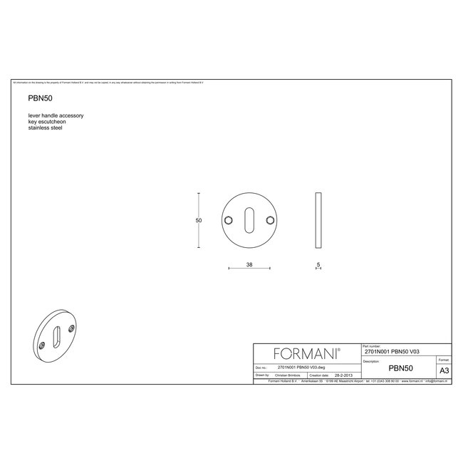 Formani Sleutelrozet PBN50 mat RVS