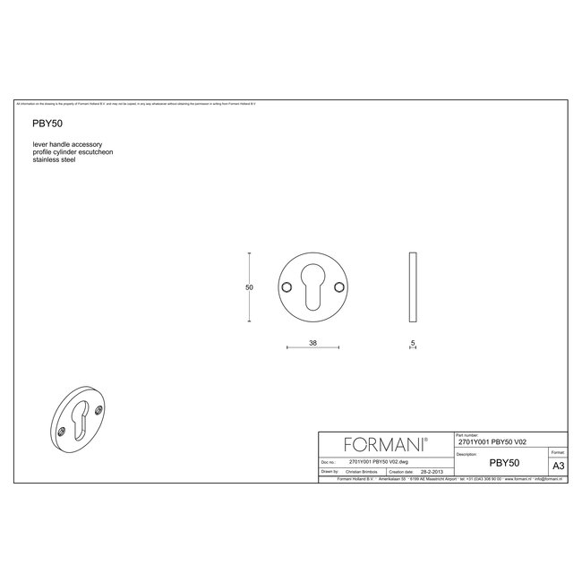 Formani cilinderrozet PBY50 mat RVS