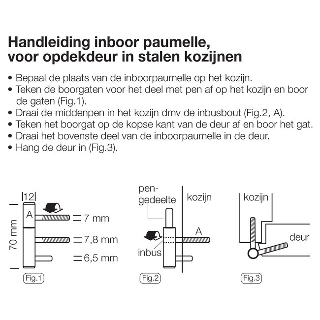 Paumelle voor stalen kozijnen 70x12 mm zwart (Svedex / Berkvens)