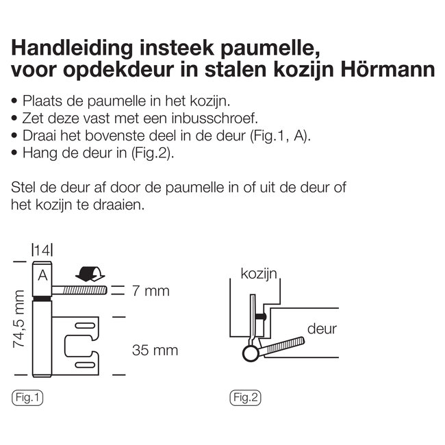 Paumelle voor Hörmann kozijn 74.5x14 mm zwart