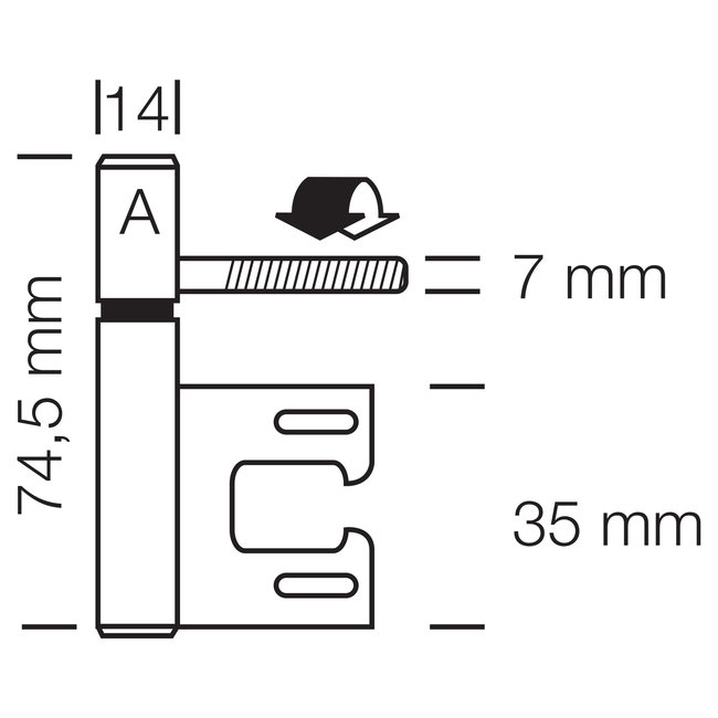 Paumelle voor Hörmann kozijn 74.5x14 mm nikkel