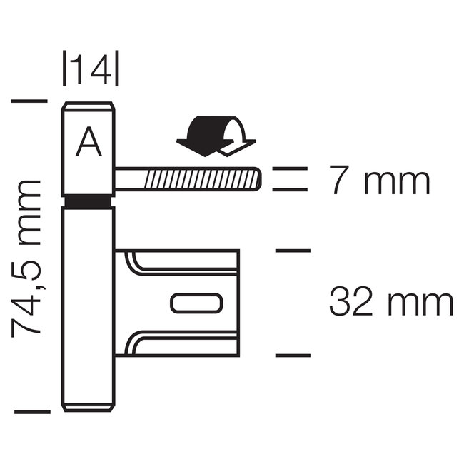 Paumelle voor polynorm / theuma kozijn 74.5x14 mm nikkel