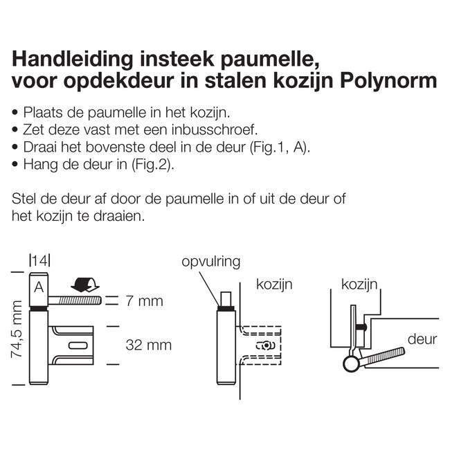 Paumelle voor polynorm / theuma kozijn 74.5x14 mm zwart