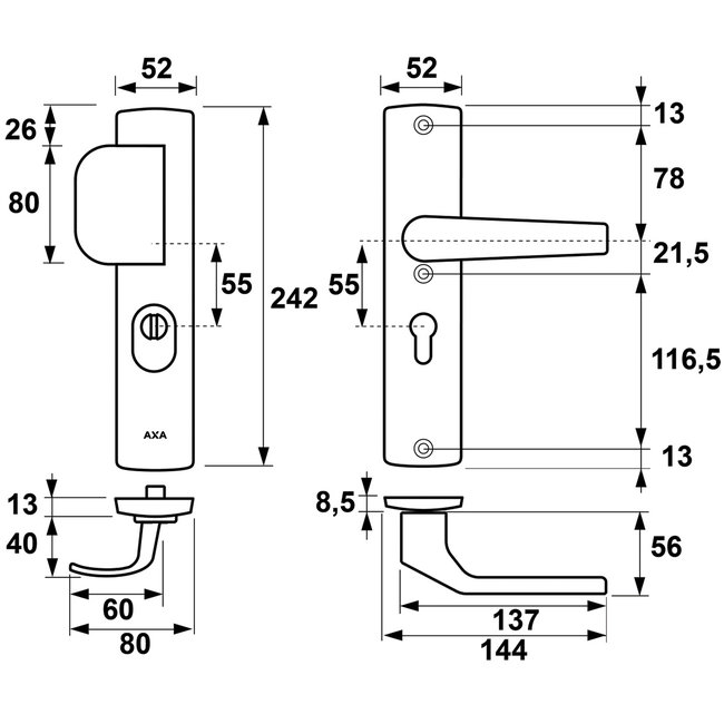 AXA Premium veiligheidsbeslag D-duwer met kerntrek SKG***