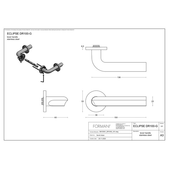 Formani Deurkruk Eclipse DR100-G mat RVS