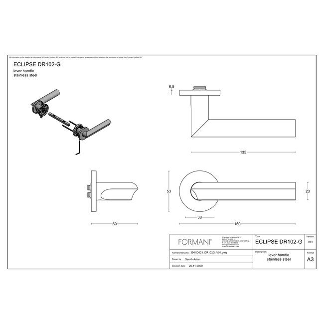 Formani Deurkruk Eclipse DR102-G PVD mat goud