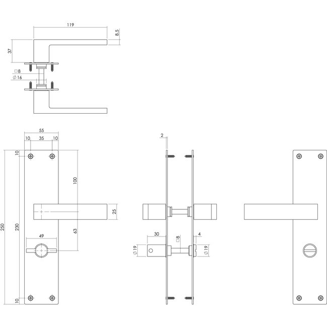 Intersteel Deurkruk op schild met vrij/bezet Amsterdam zwart