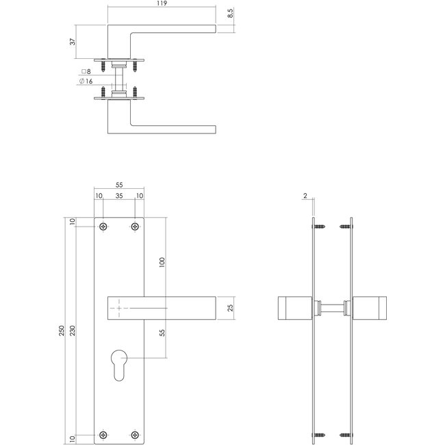 Intersteel Deurkruk op schild met cilinderrozet Amsterdam zwart