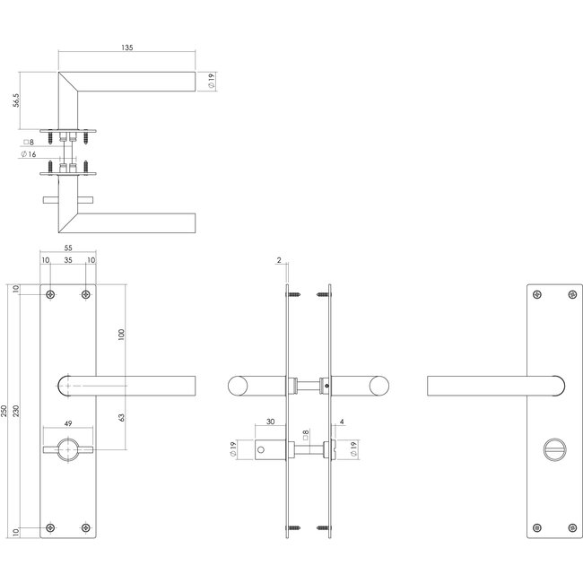 Intersteel Deurkruk op schild met vrij/bezet Jura RVS