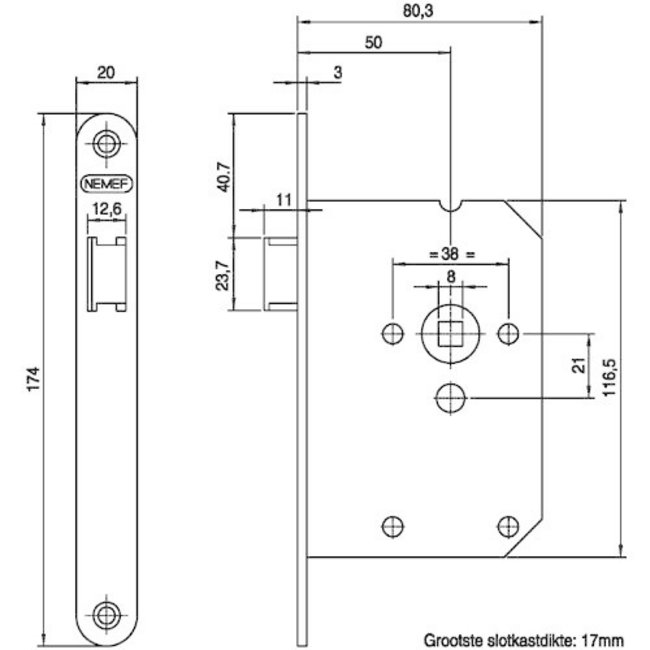 Nemef Loopslot 1255 met messing voorplaat