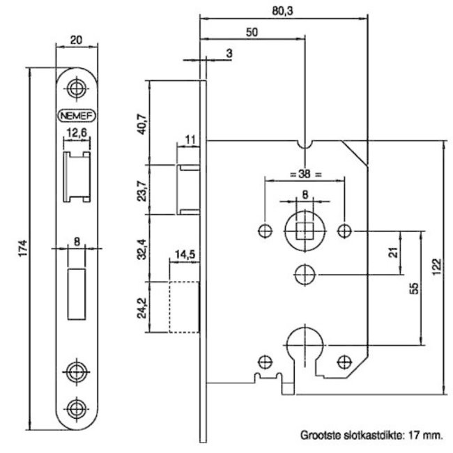 Nemef Dag-en nachtslot 1269 met messing voorplaat
