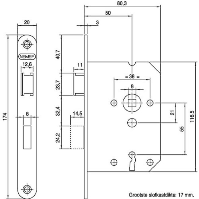 Nemef Dag-en nachtslot 1266 met messing voorplaat