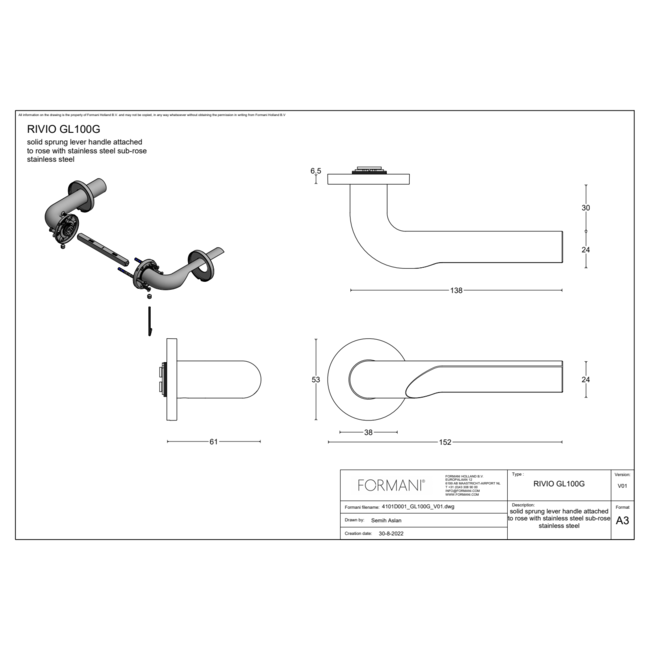 Formani 	Deurkruk  GL100-G PVD mat goud