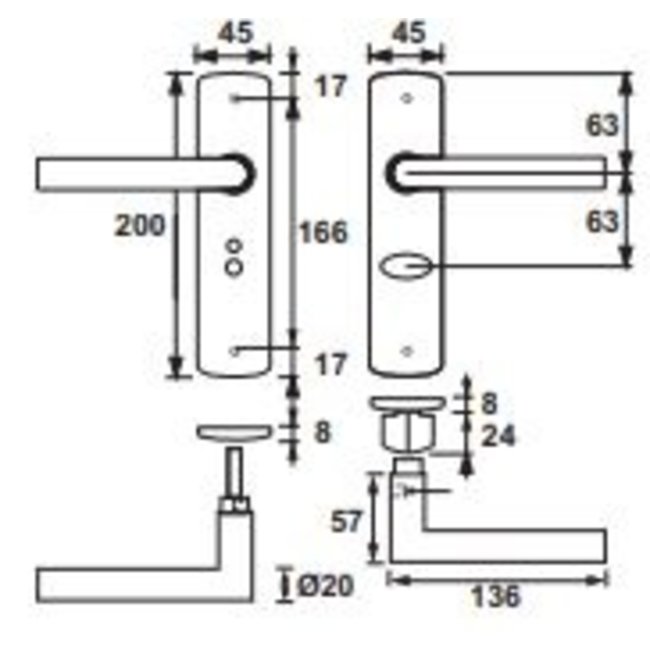 AXA Binnendeurbeslag Curve klik Milan vrijbezet aluminium F1