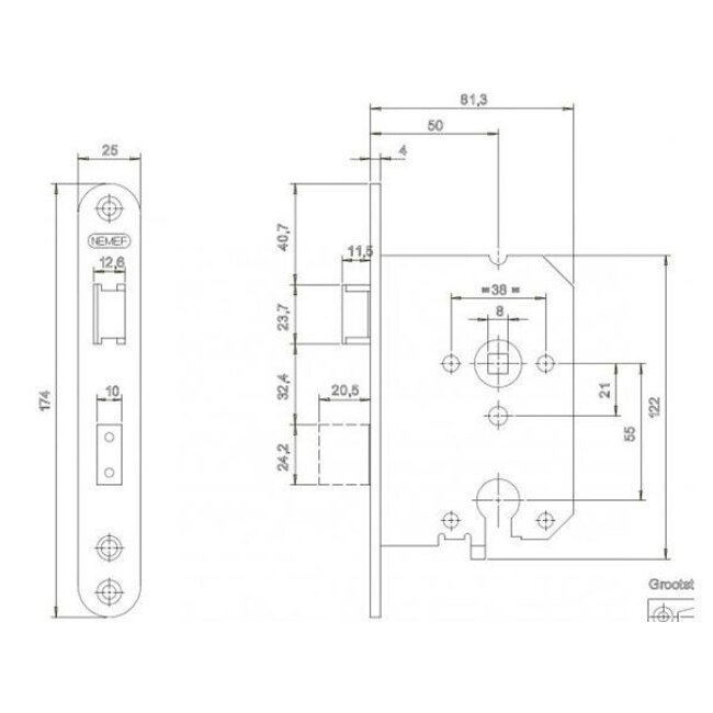 Nemef Veiligheidsslot 4119/27 PC55 SKG2 ronde RVS voorplaat