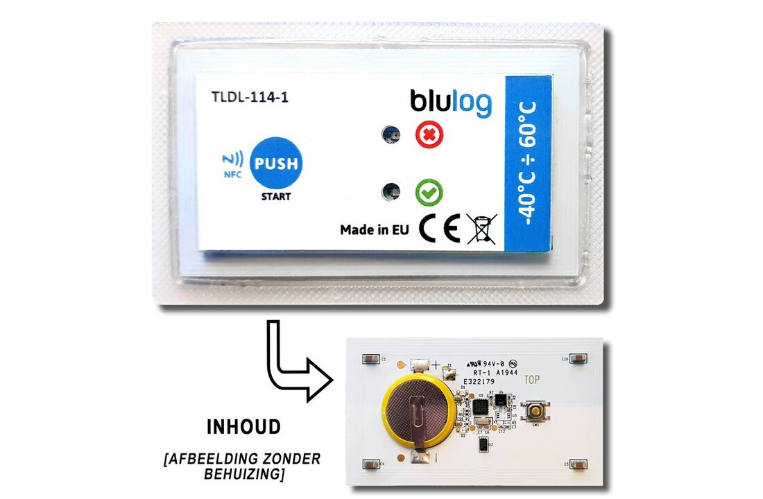 NFC-Temperatuur logger. Blulog TLDL-114, multiple use ca. 1jr.