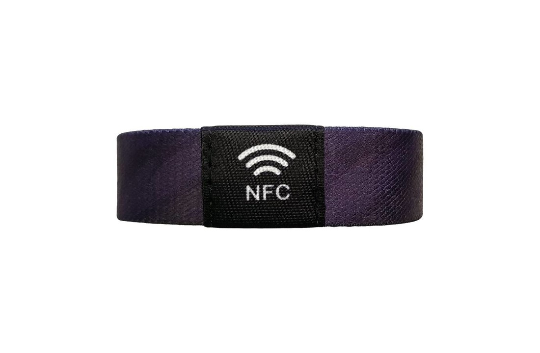 NFC Event-polsband. Bedrukt lastisch textiel, NXP NTAG213