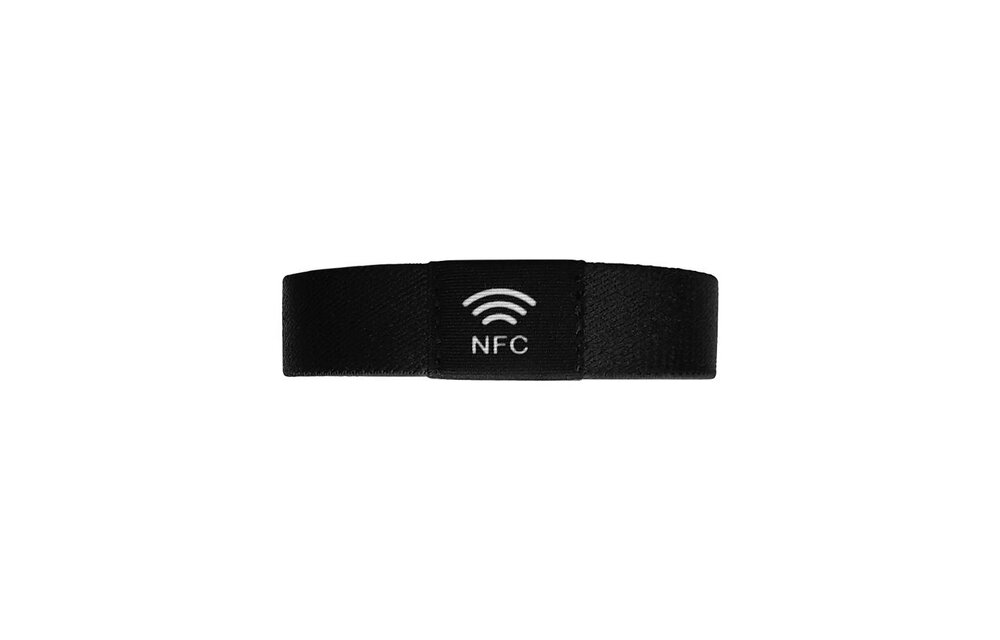 NFC Event-polsband. Bedrukt elastisch textiel, NXP NTAG213 + Volgnummer