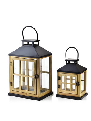 Mondex LEVI Set van 2 houten lantaarns