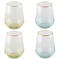 Glazen met Gouden Rand - Groen/Blauw - Set van 4